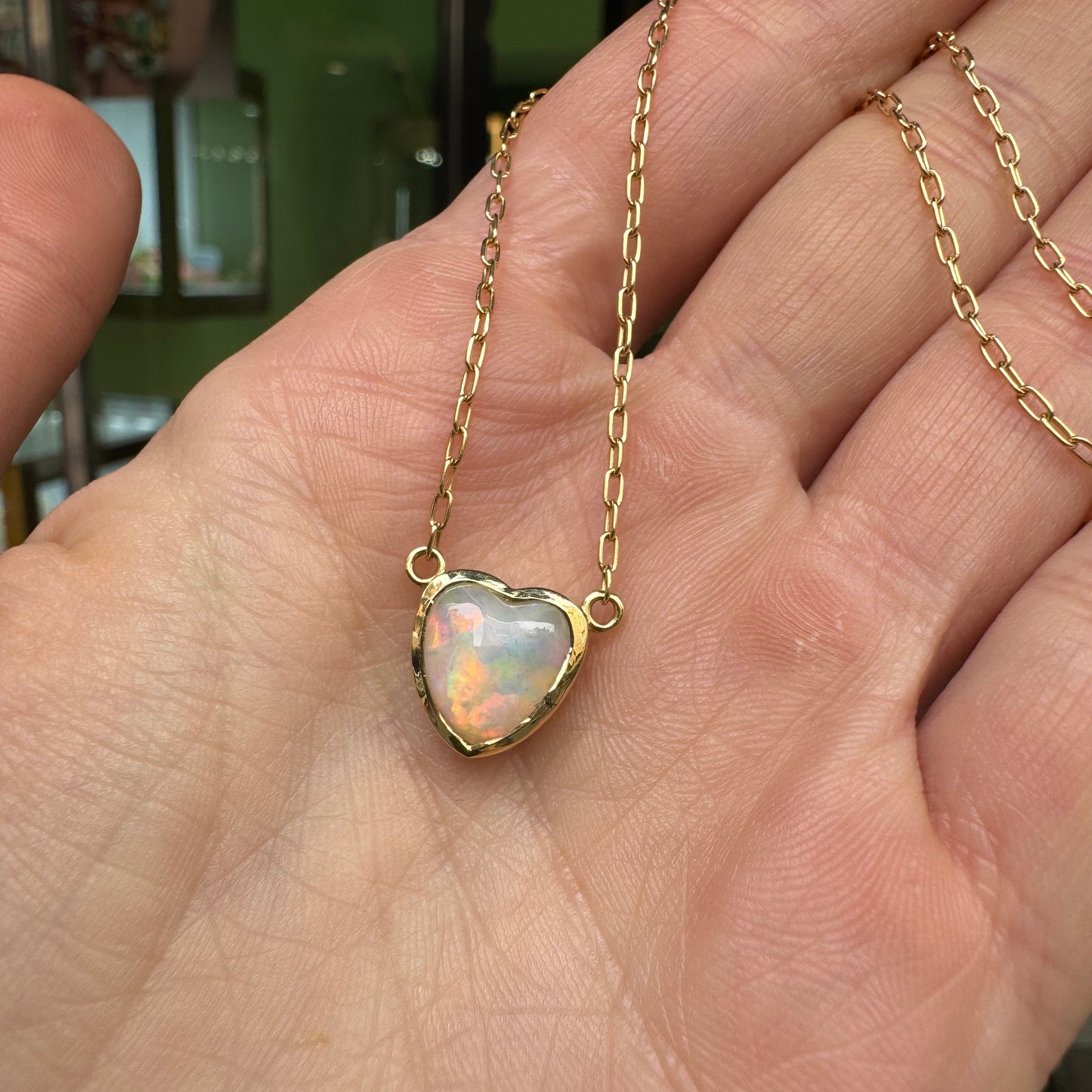 One-off Crystal Opal Heart Necklace In 18ct Yellow Gold (In Stock)