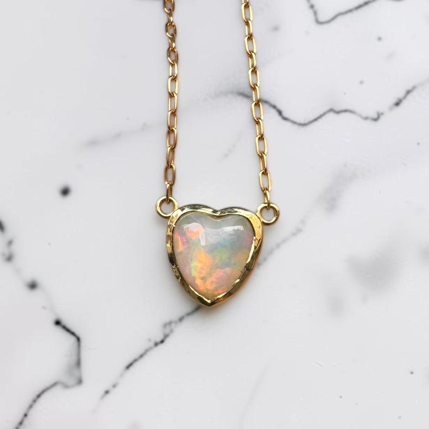 One-off Crystal Opal Heart Necklace In 18ct Yellow Gold (In Stock)
