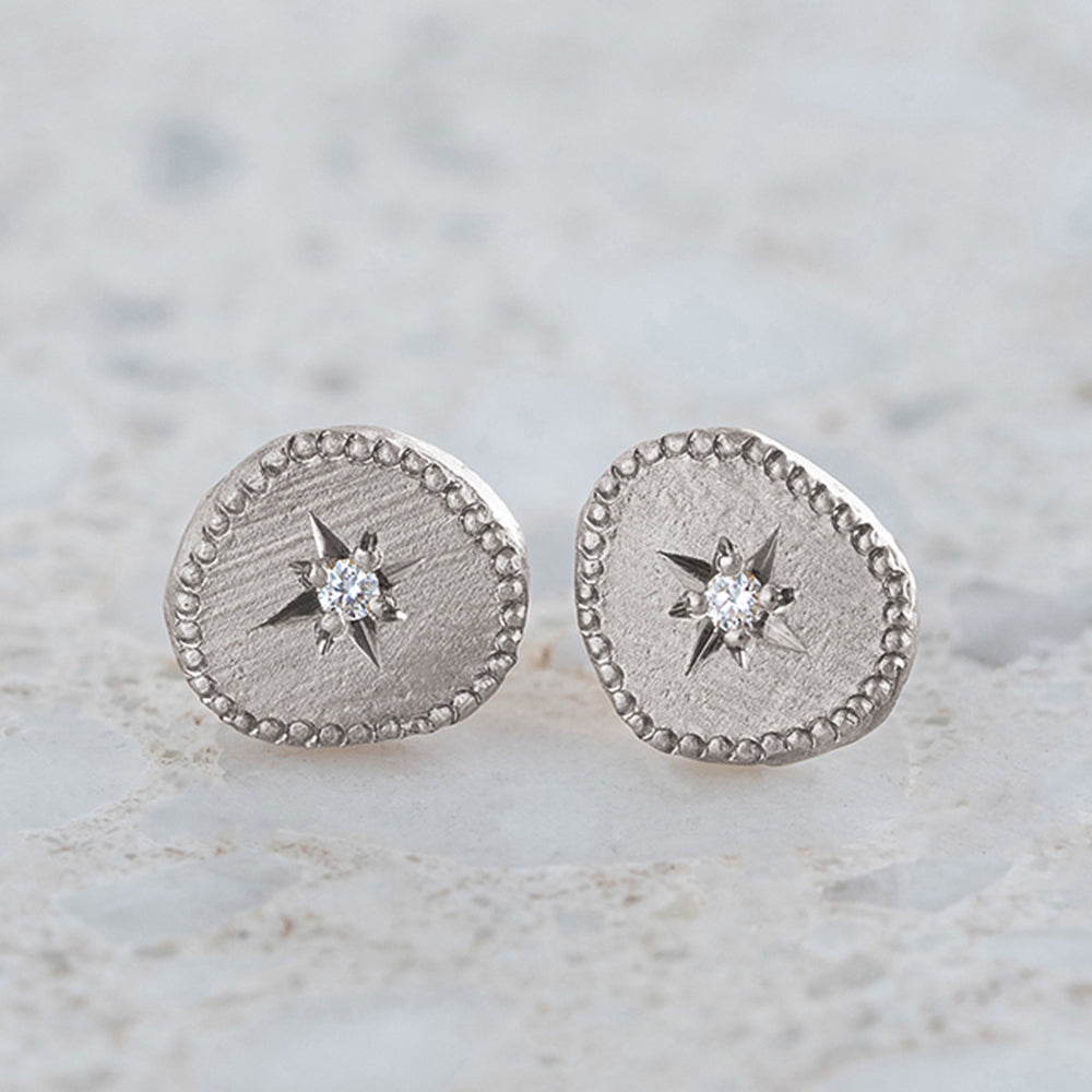 Diamond Rubble Studs in Silver (In Stock)