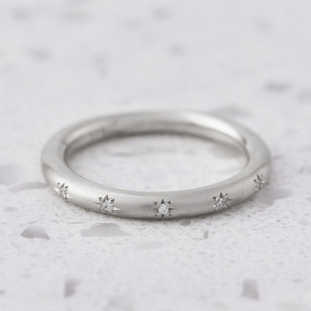 Diamond Stars Band in 9ct White Gold, Size J and a half (In Stock)
