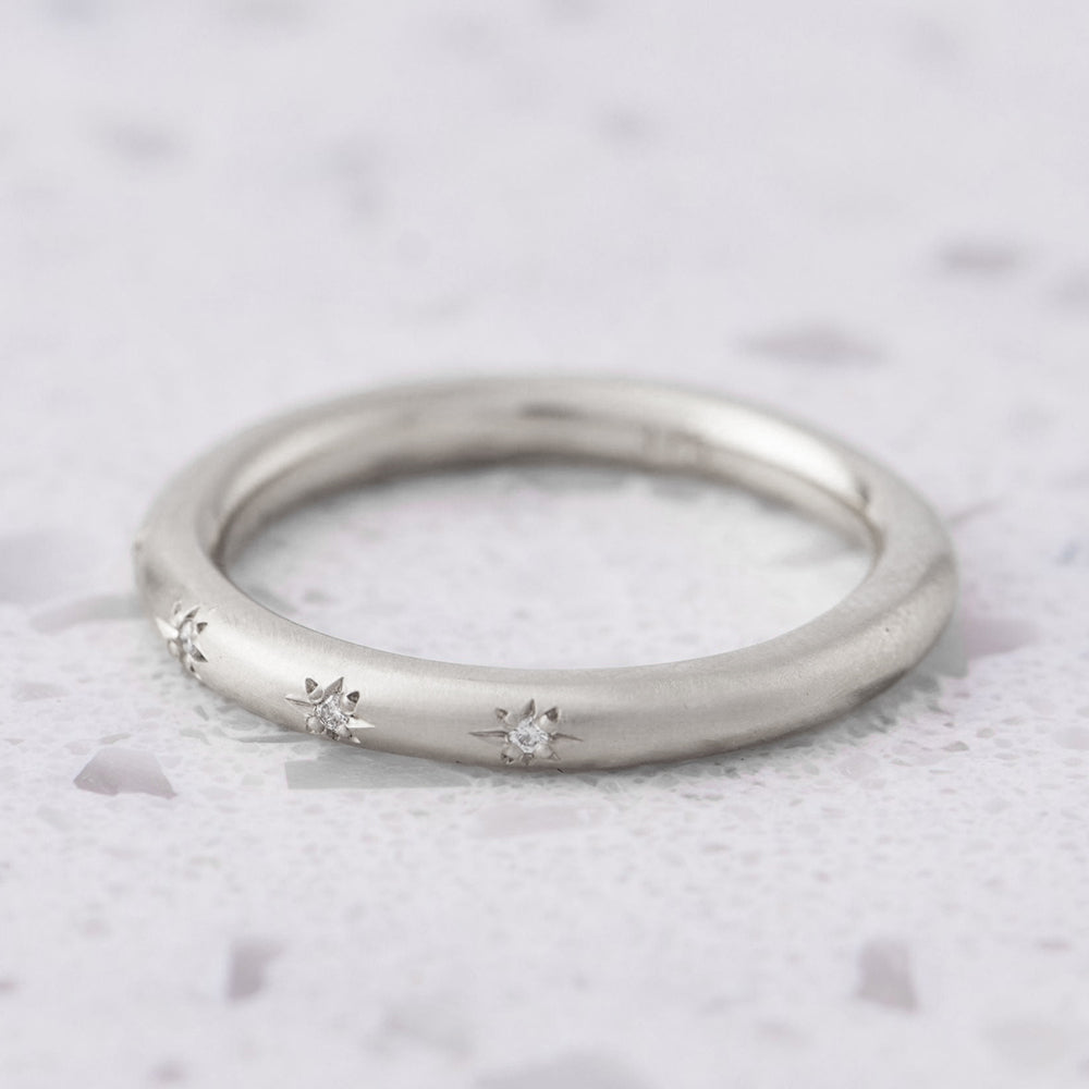 Diamond Stars Band in 9ct White Gold, Size J and a half (In Stock)