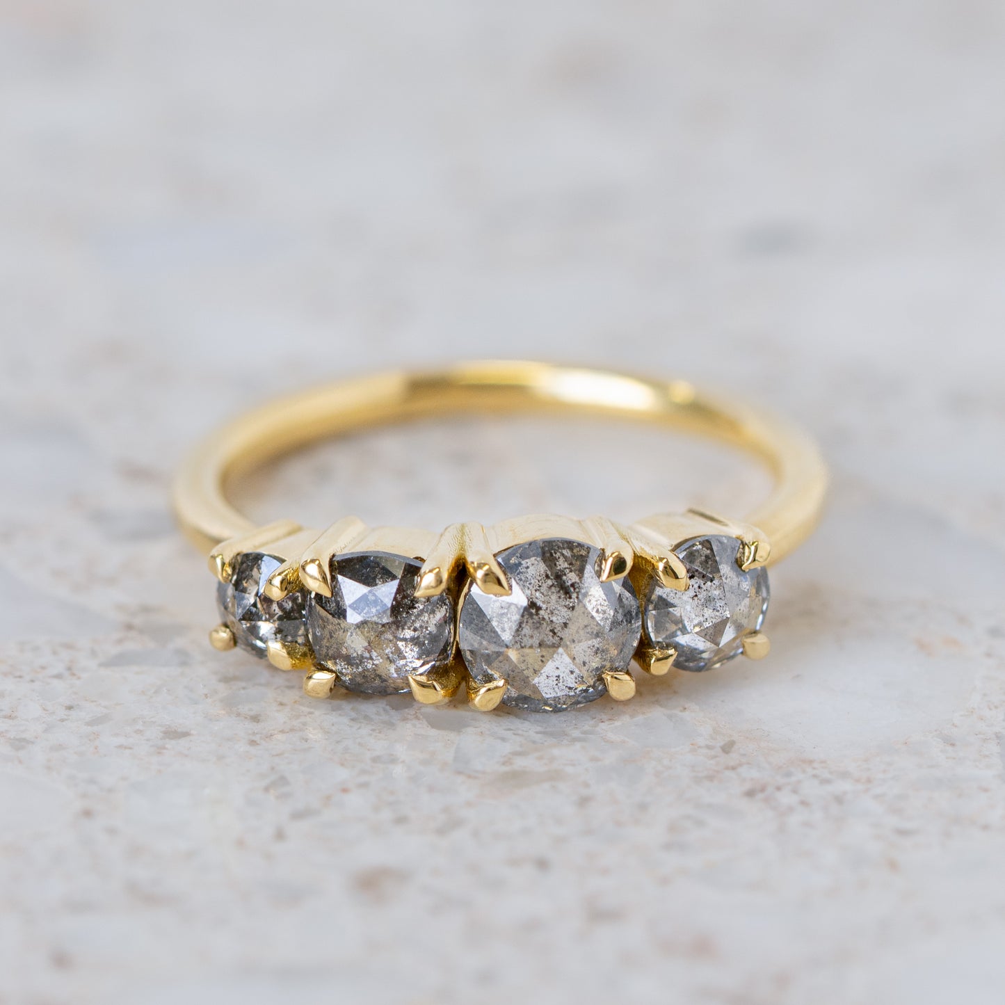 One-off Dark and Stormy Salt and Pepper Diamond Splice Ring in 18ct Yellow Gold, Size M (In Stock)