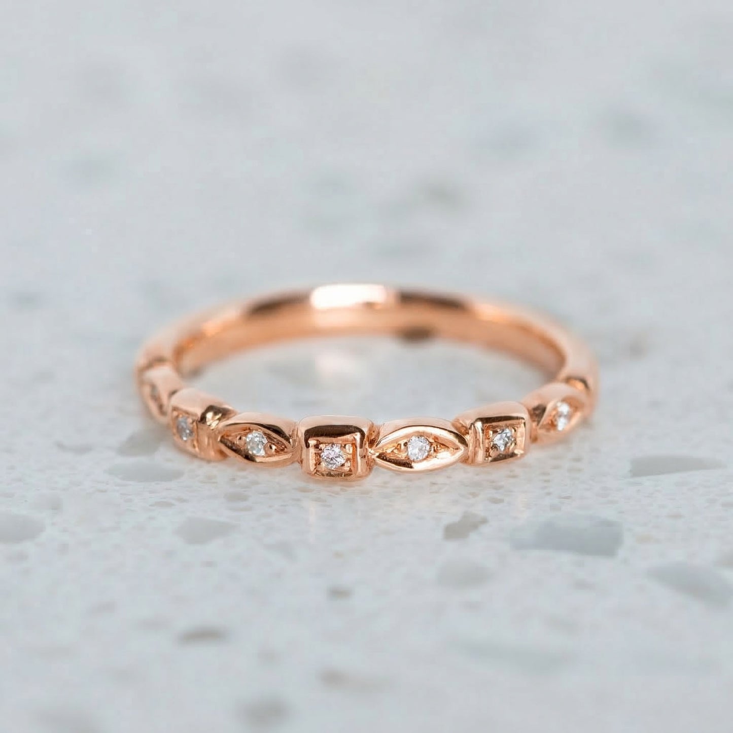 Diamond Studded Victorian Band in 14ct Rose Gold, Size Y (In Stock)