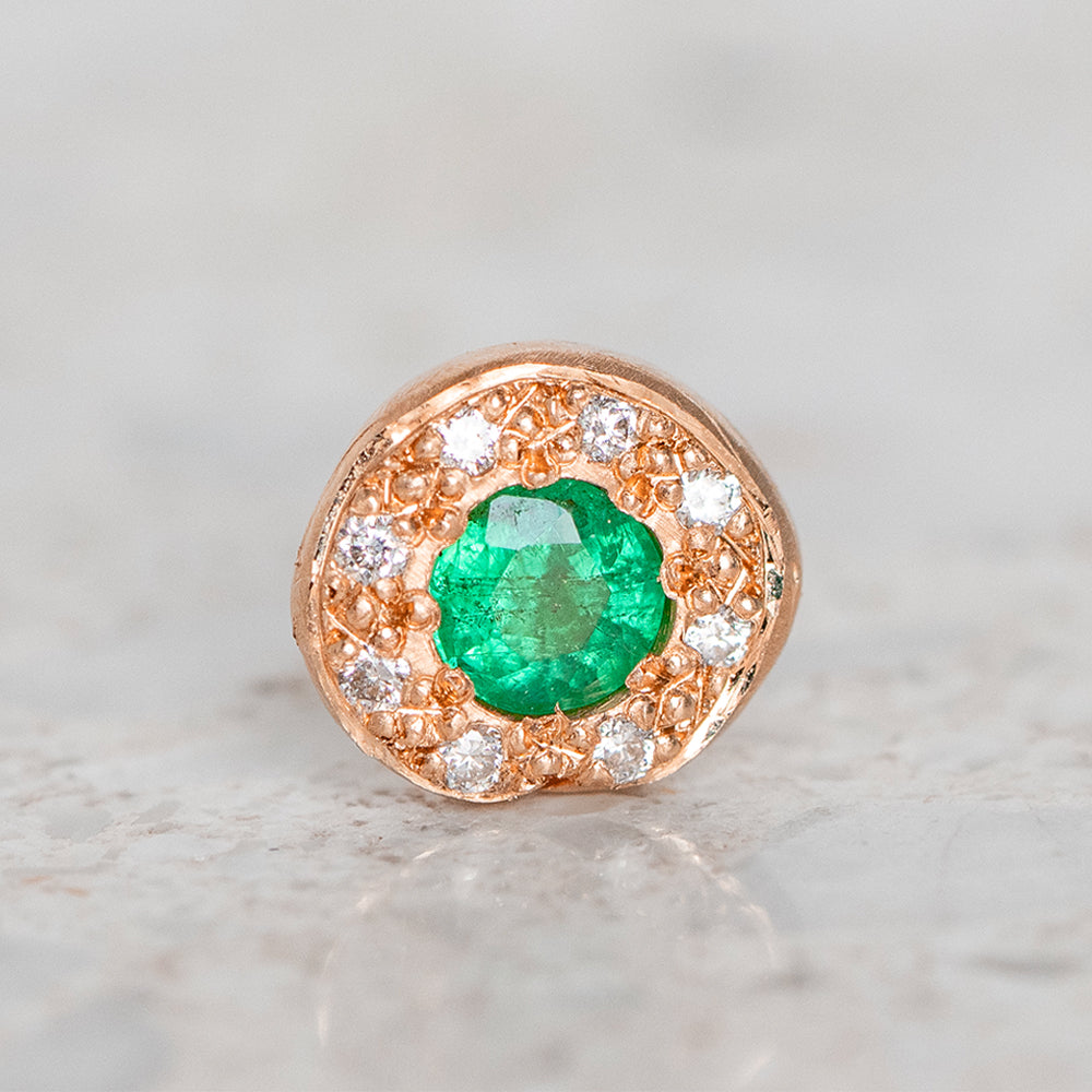 Emerald and Diamond Single Pebble Earring
