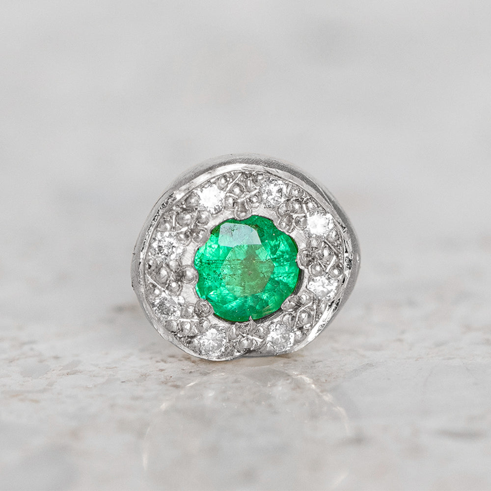 Emerald and Diamond Single Pebble Earring