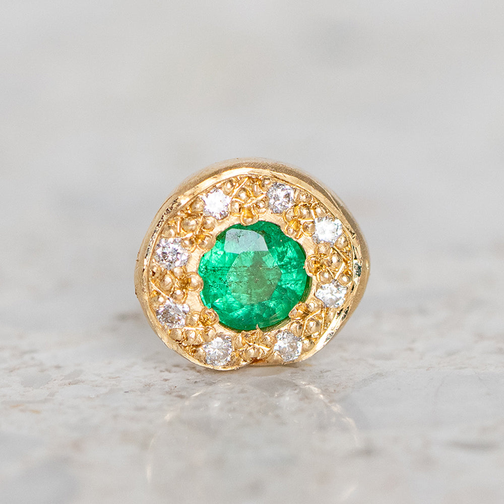 Emerald and Diamond Single Pebble Earring