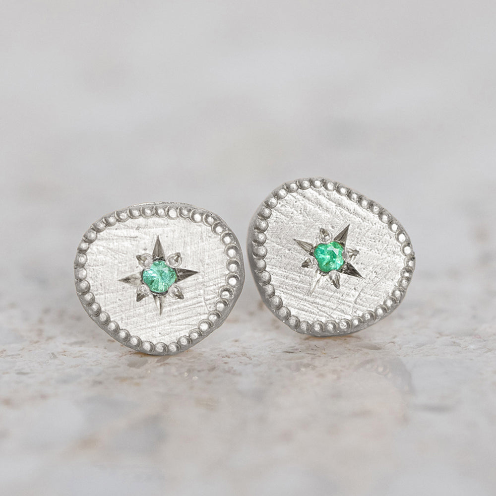 Emerald Rubble Studs in Silver (In Stock)