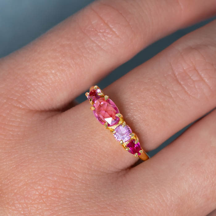 East West All Pinks Sapphire Splice Ring