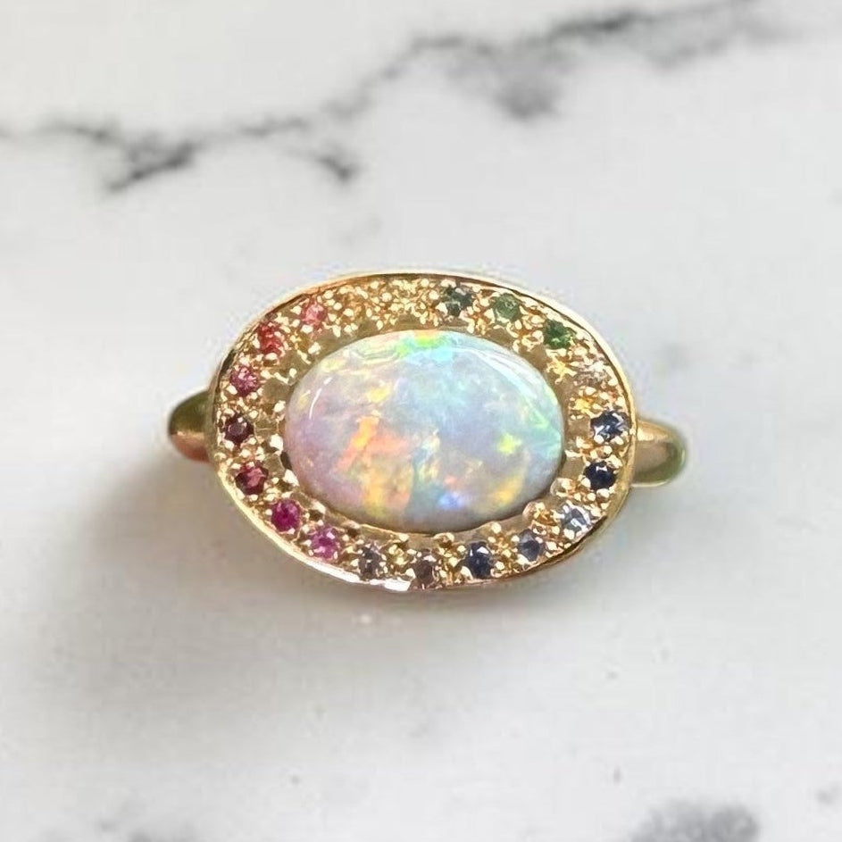One-off Fairy Bread Eclipse Ring in 18ct Yellow Gold, Size M (In Stock)