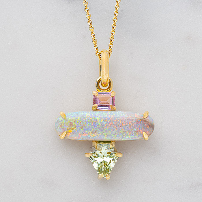 One-off Grey Crystal Opal Creature Pendant in 18ct Yellow Gold (In Stock)