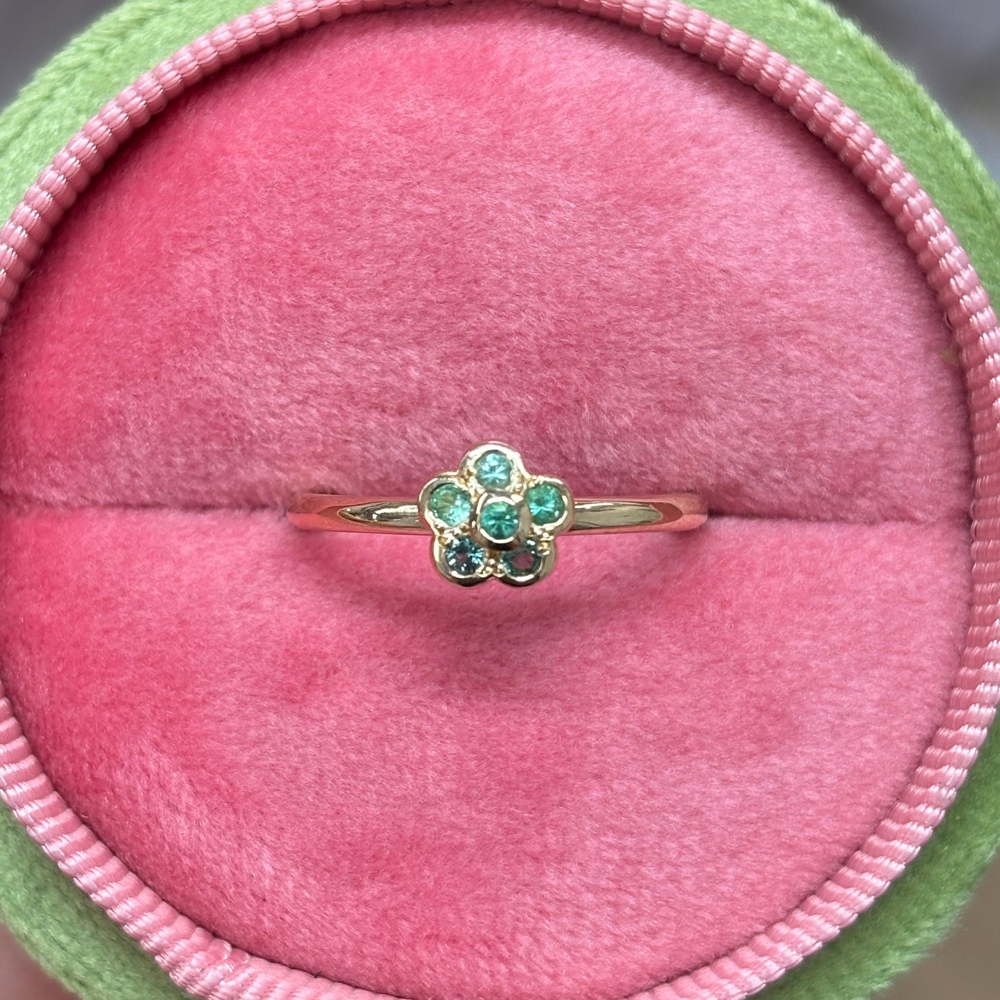 Emerald Daisy Stacking Ring in 9ct Yellow Gold, Size L and a half (In Stock)