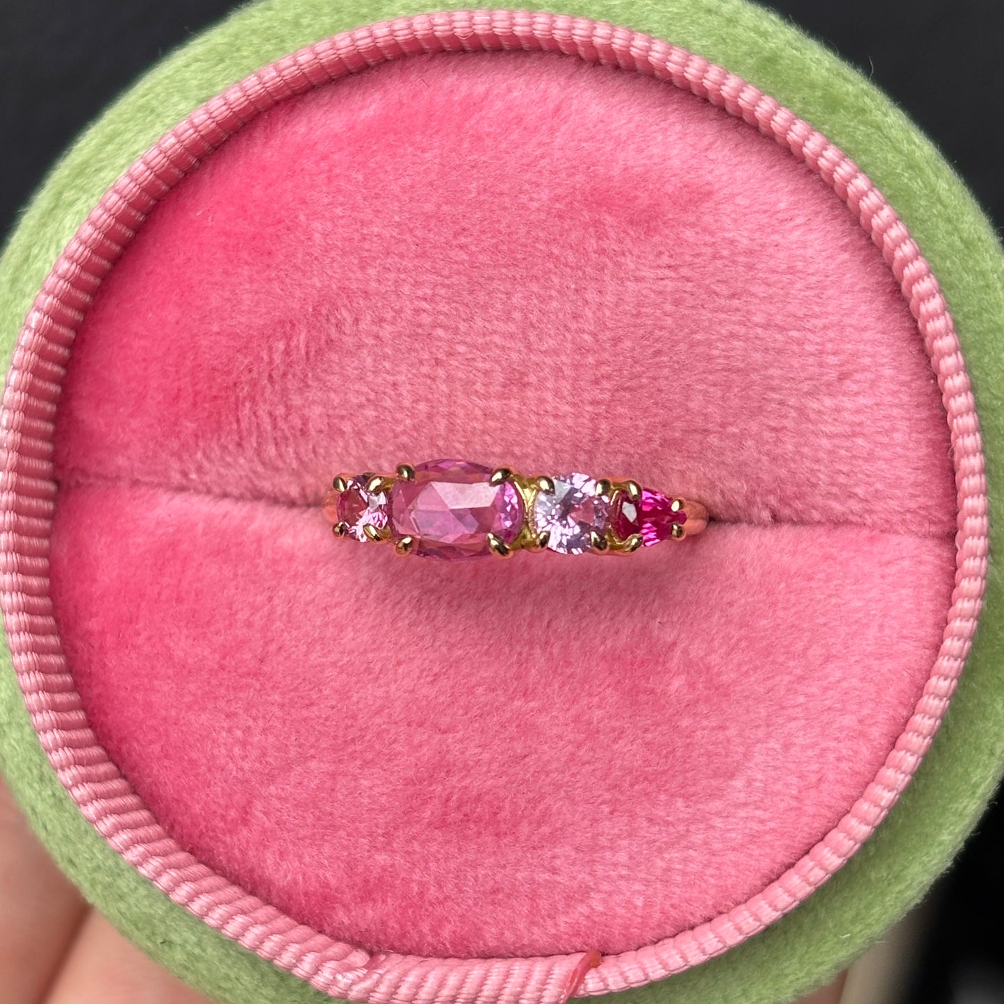 All Pinks Sapphire Splice Ring in 18ct Yellow Gold, Size M (In Stock)