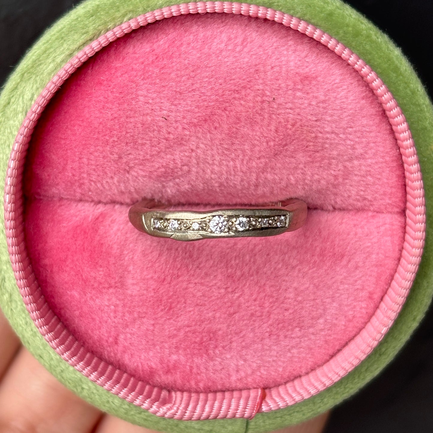 Diamond Wonky Bar Band in 18ct White Gold, Size P (In Stock)