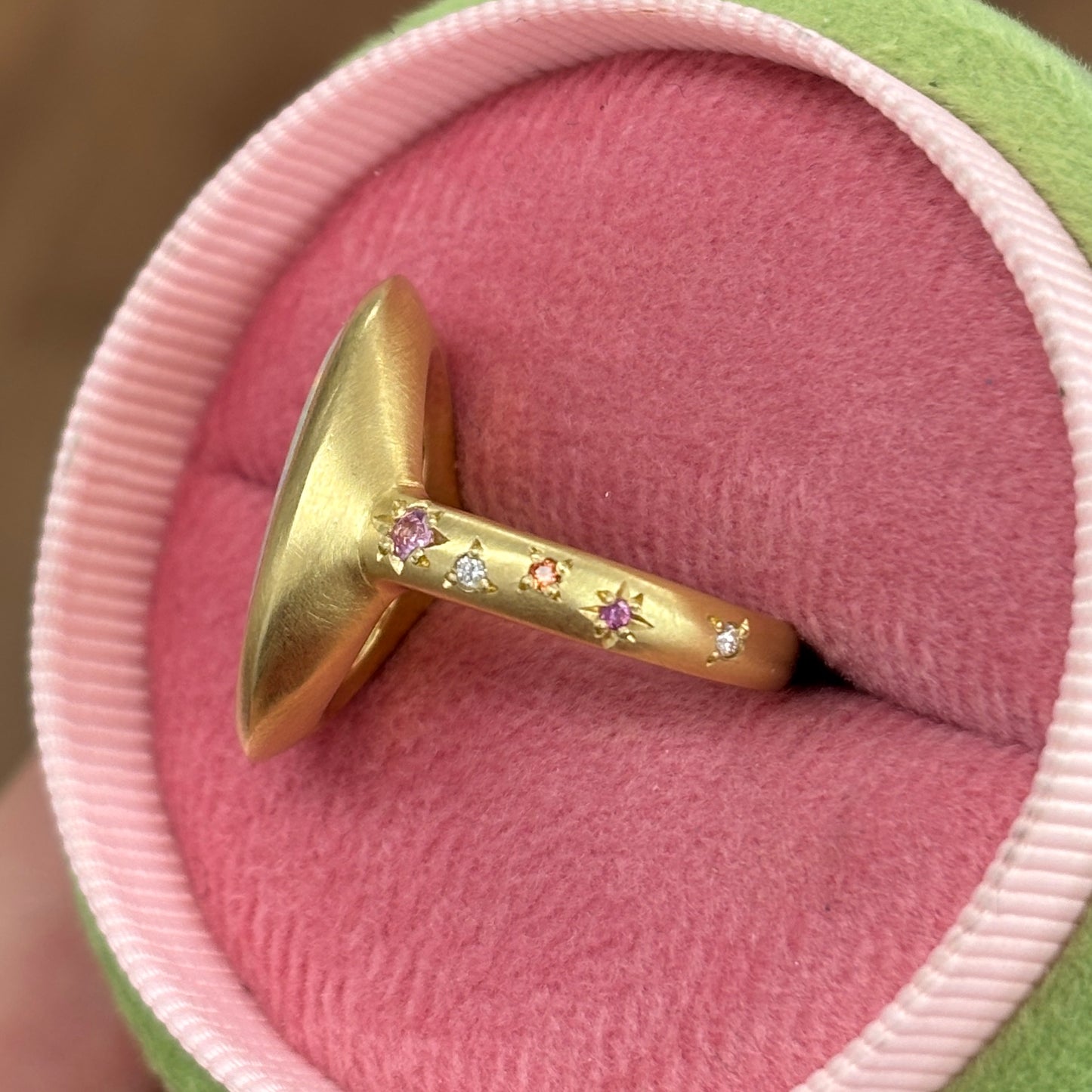 One-off Grey Crystal Opal Ring in 18ct Yellow Gold, Size M (In Stock)