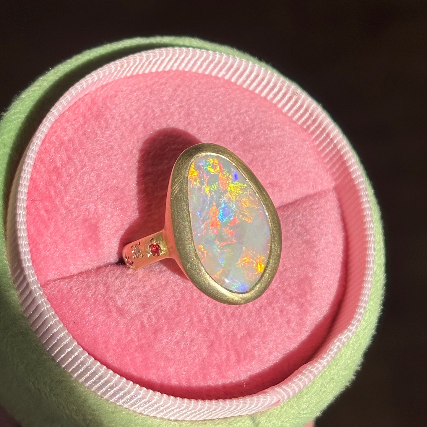 One-off Grey Crystal Opal Ring in 18ct Yellow Gold, Size M (In Stock)