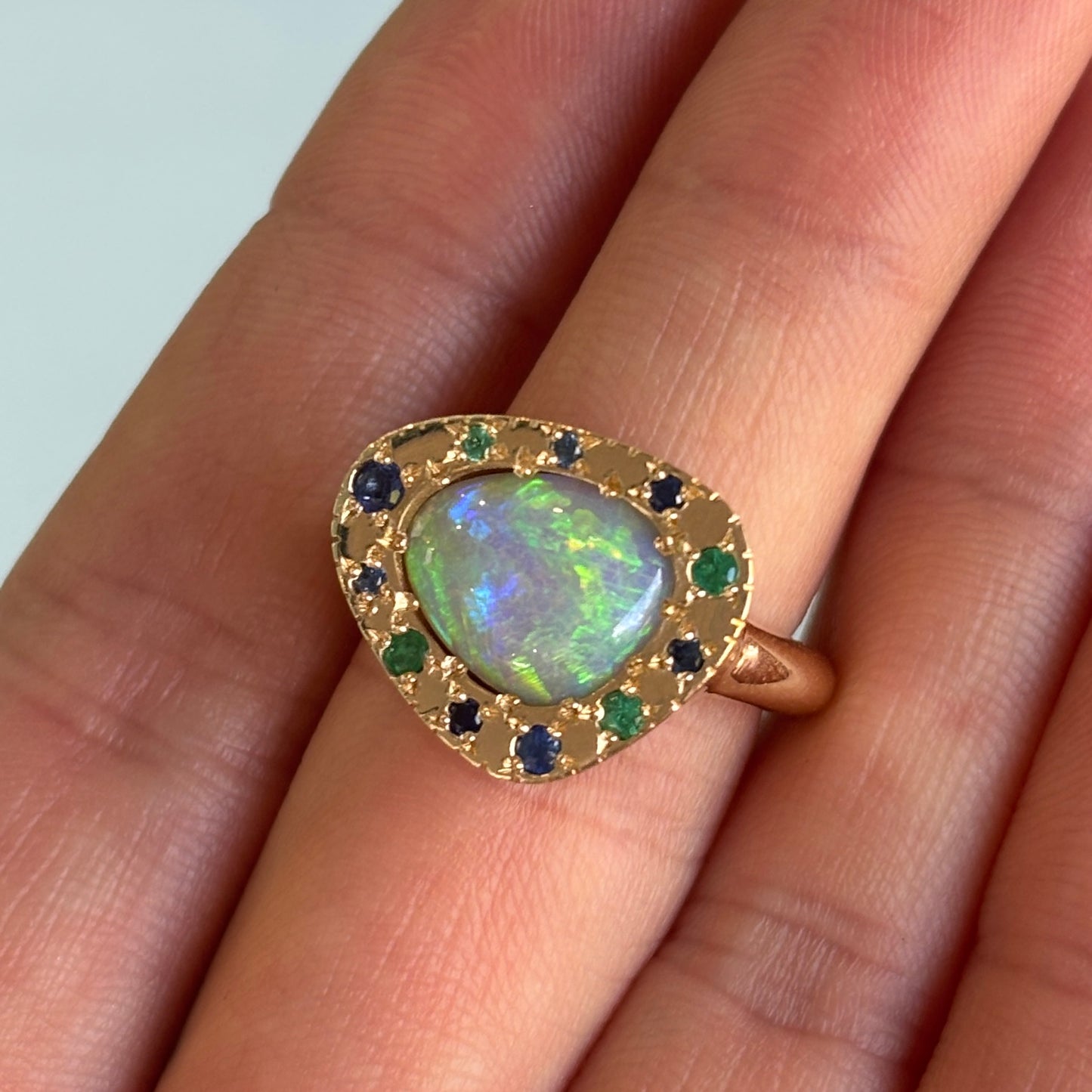 Shades of Ocean Opal Eclipse Ring In 14ct Yellow Gold, Size I (In Stock)
