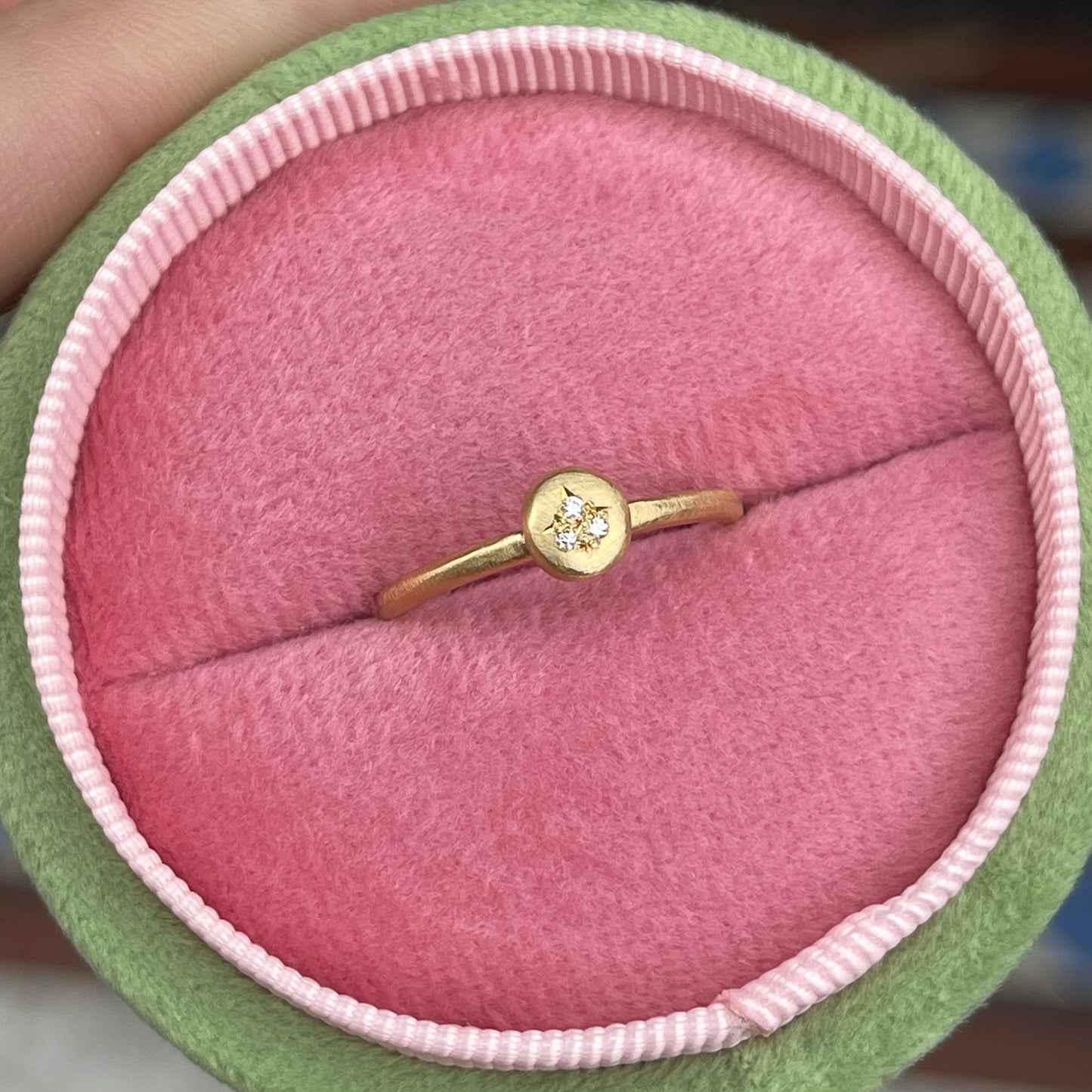 Mini Diamond Pebble Ring In 18ct Yellow Gold, Size O and a half (In Stock)