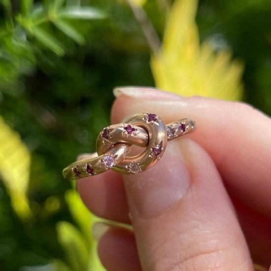 Shades Of Pink Pretzel ring in 9ct Rose Gold, Size P (In Stock)