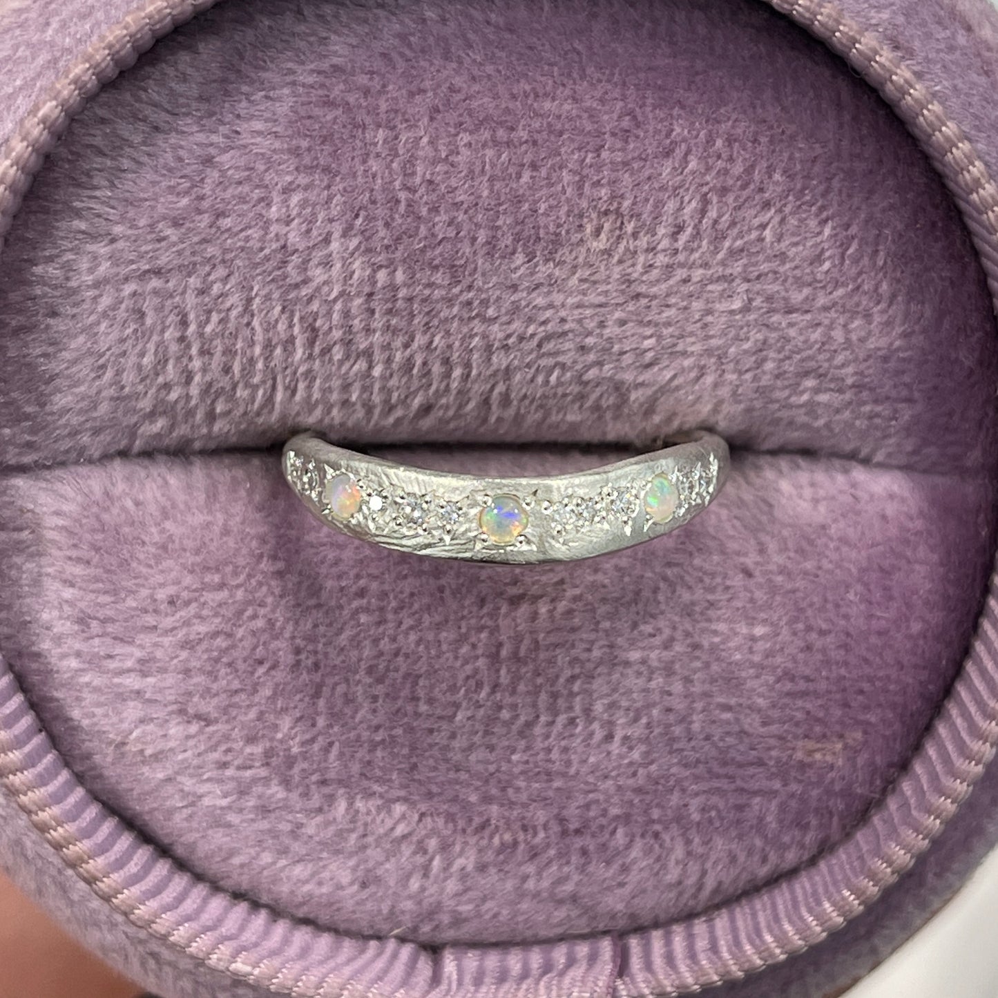 Crystal Opal and Diamond Celestial Hidden Treasure Band In Silver, Size M and a half (In Stock)