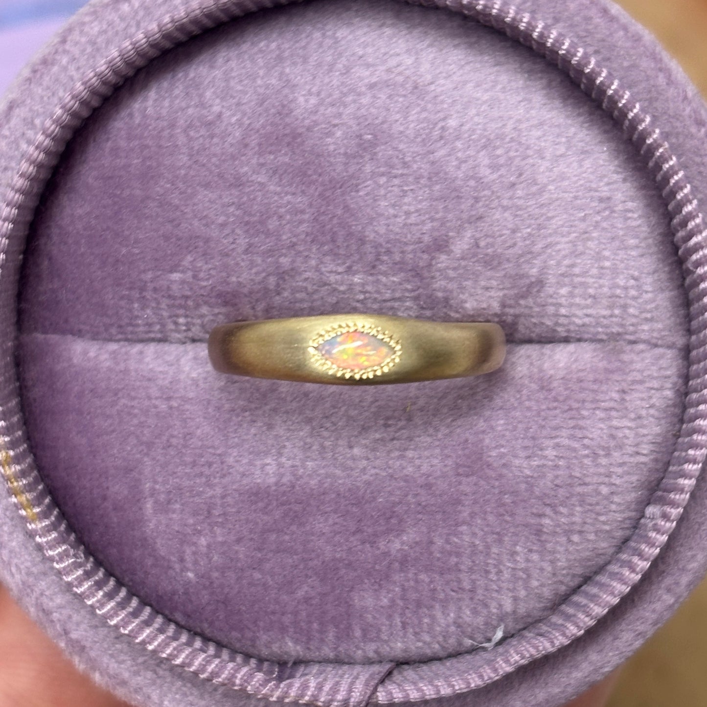 Opal Marquise Wonky Stackable In 9ct Yellow Gold, Size N (In Stock)