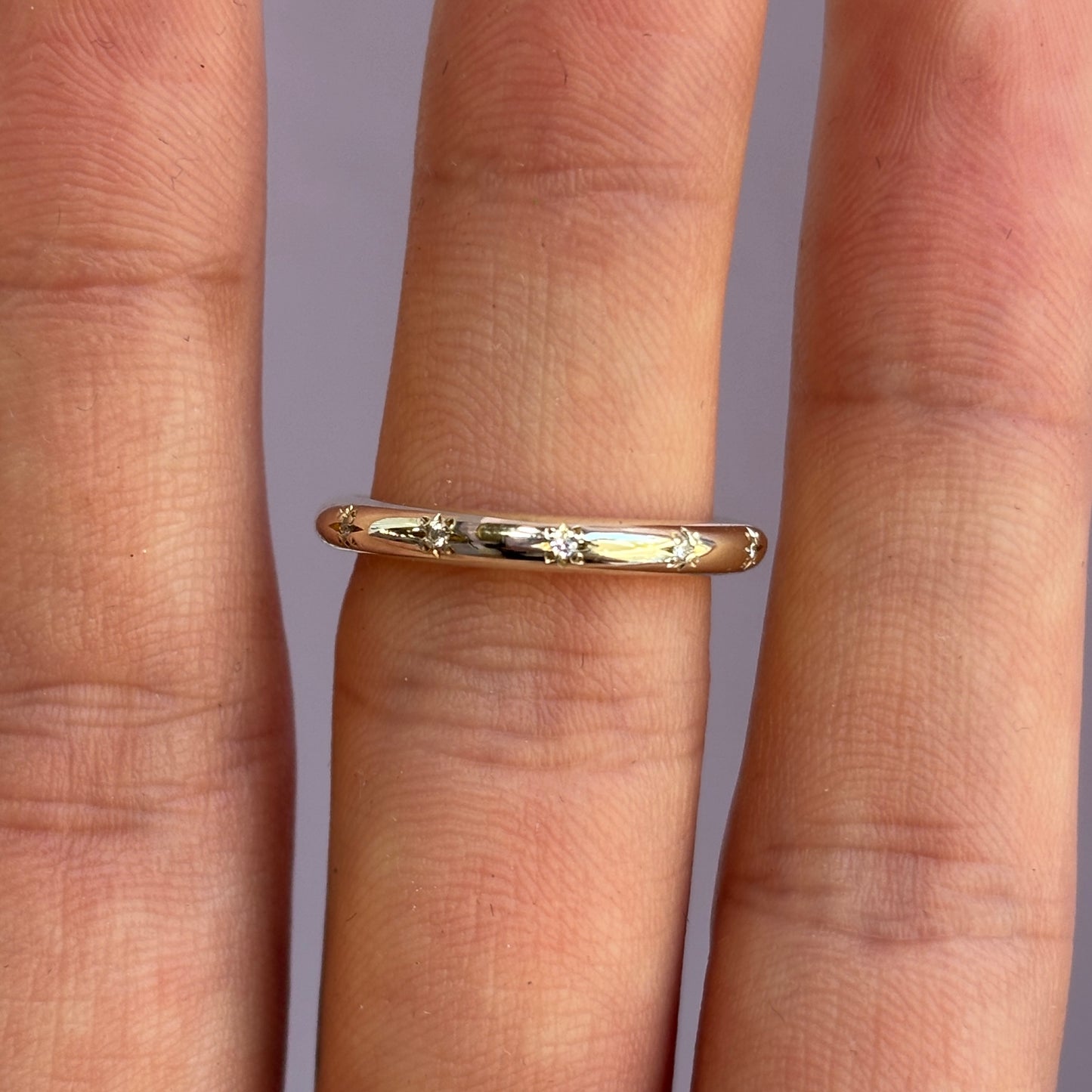 Diamond Stars Band in 9ct White Gold, Size J and a half (In Stock)