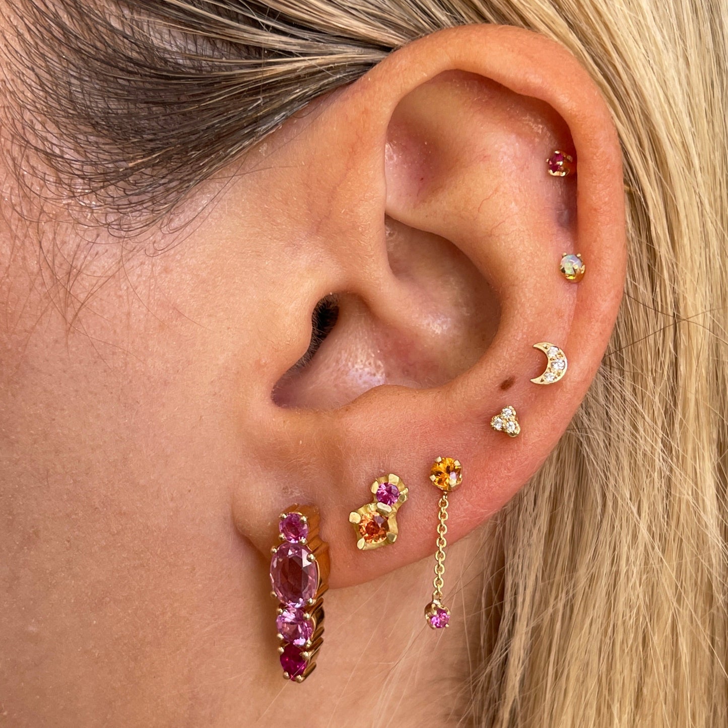 Diamond Mini Moon Single Stud In 14ct Rose Gold (In Stock)