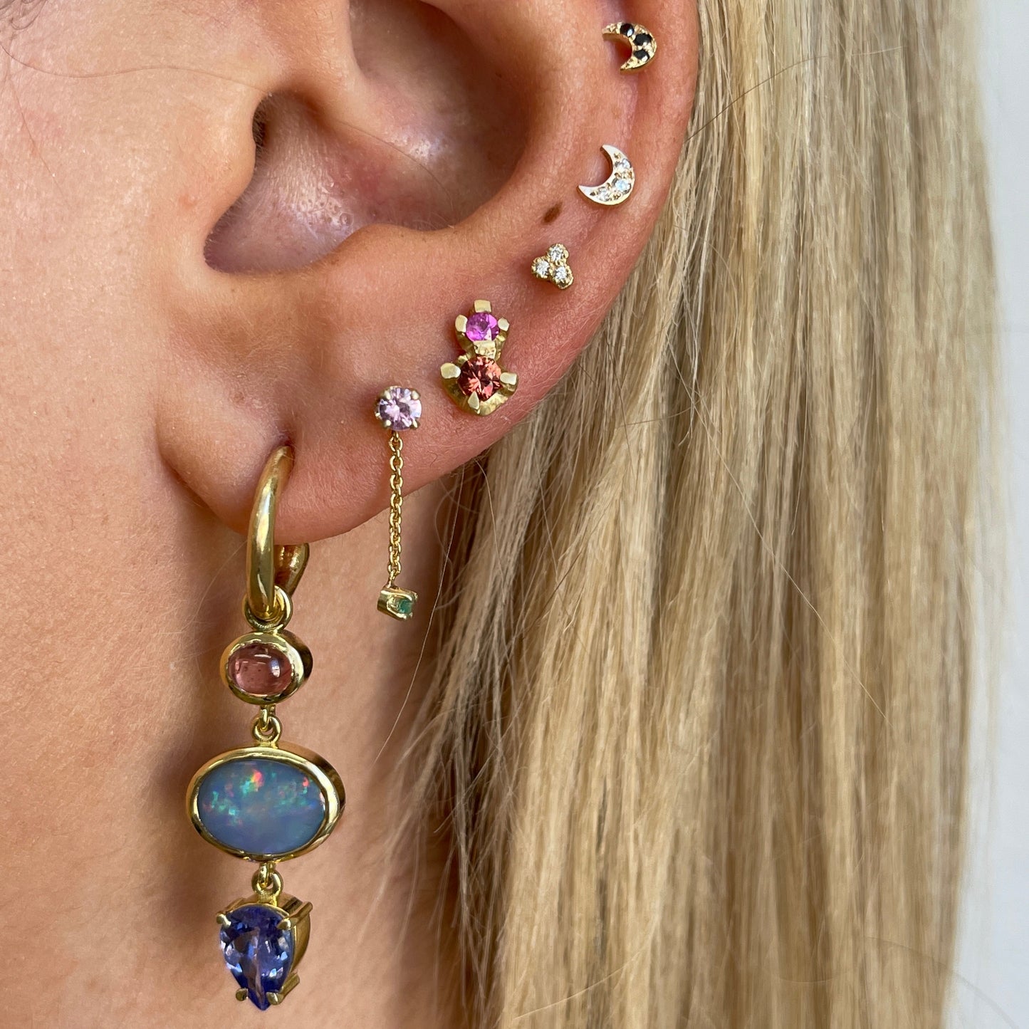 Diamond Mini Moon Single Stud In 14ct Rose Gold (In Stock)