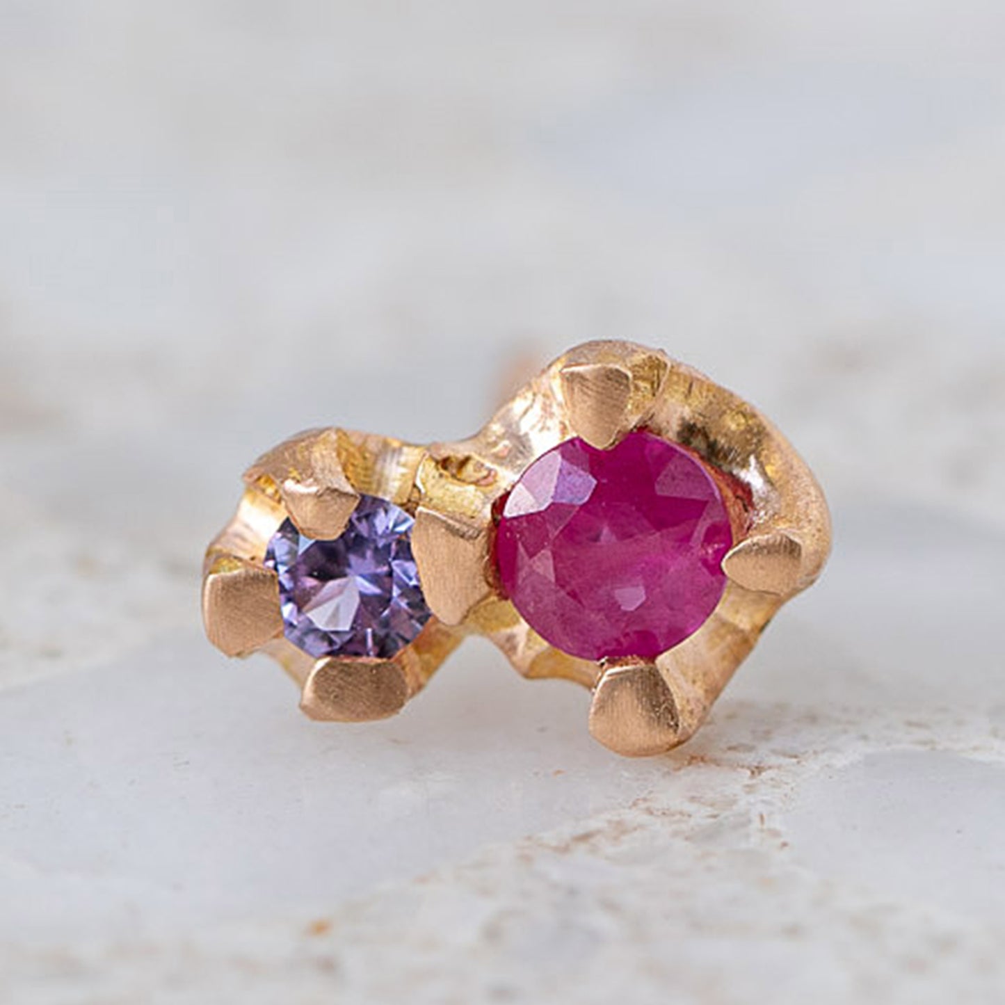 Lilac Sapphire and Ruby Bud Single Stud