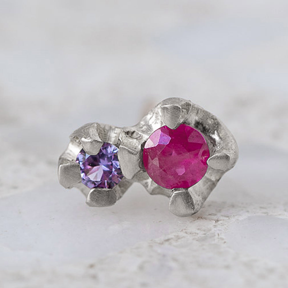 Lilac Sapphire and Ruby Bud Single Stud