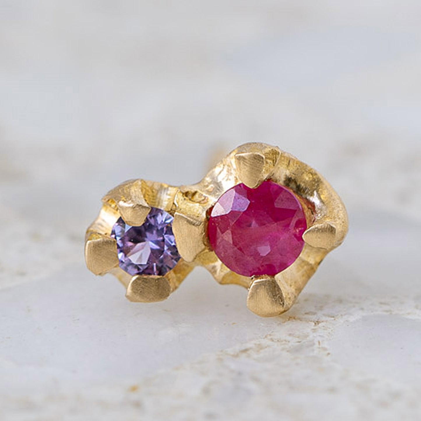 Lilac Sapphire and Ruby Bud Single Stud