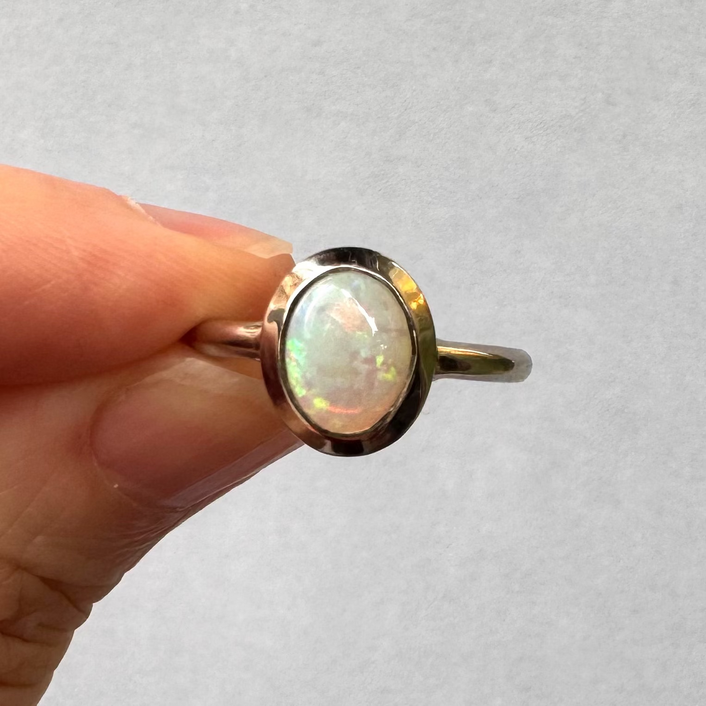 Medium Opal Lozenge Ring in 9ct White Gold, Size O (In Stock)