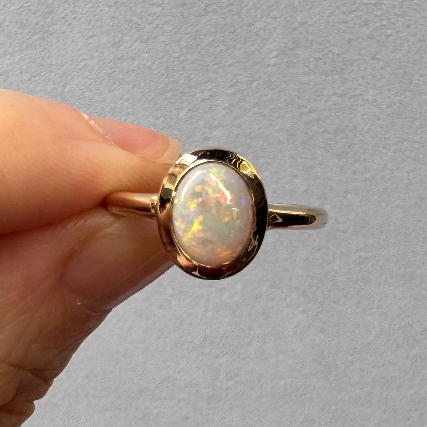 Medium Opal Lozenge Ring in 9ct Yellow Gold, Size O (In Stock)