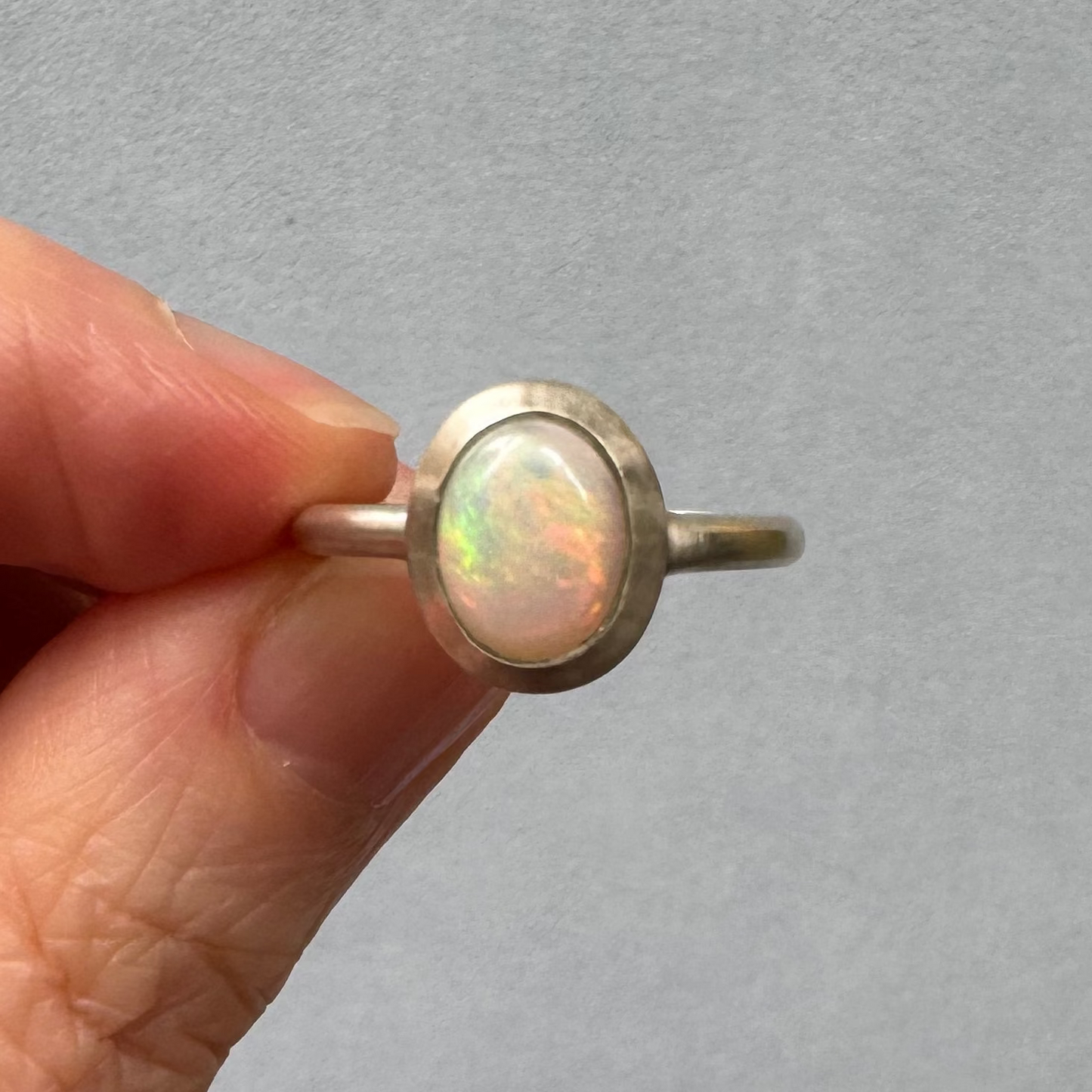 Medium Opal Lozenge Ring in Silver, Size O (In Stock)