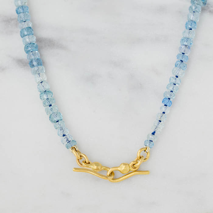 Aquamarine Bead Necklace in 18ct Yellow Gold (In Stock)