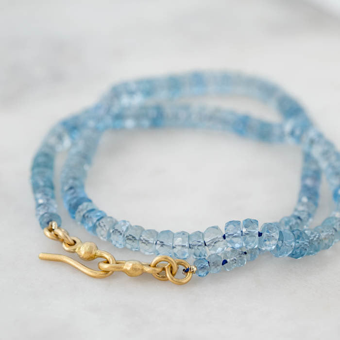 Aquamarine Bead Necklace in 18ct Yellow Gold (In Stock)