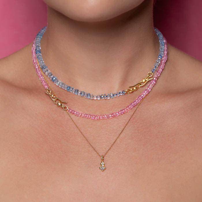 Aquamarine Bead Necklace in 18ct Yellow Gold (In Stock)