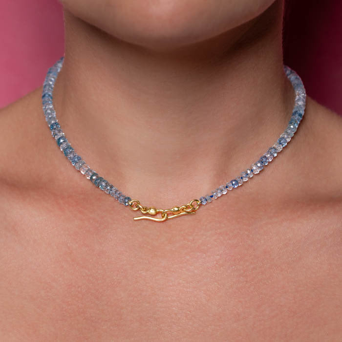 Aquamarine Bead Necklace in 18ct Yellow Gold (In Stock)