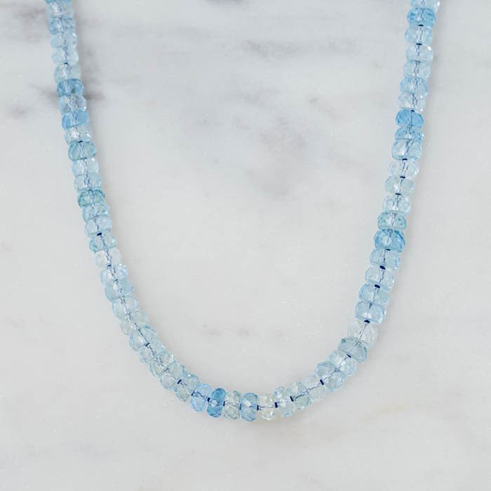 Aquamarine Bead Necklace in 18ct Yellow Gold (In Stock)