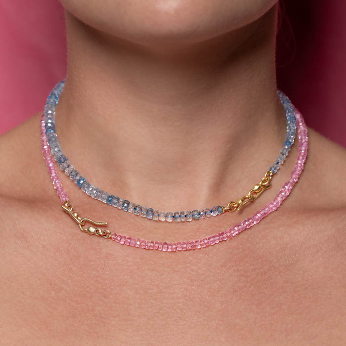 Aquamarine Bead Necklace in 18ct Yellow Gold (In Stock)