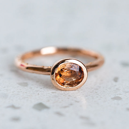 Peach Tourmaline Ruins Ring in 14ct Rose Gold, Size R (In Stock)