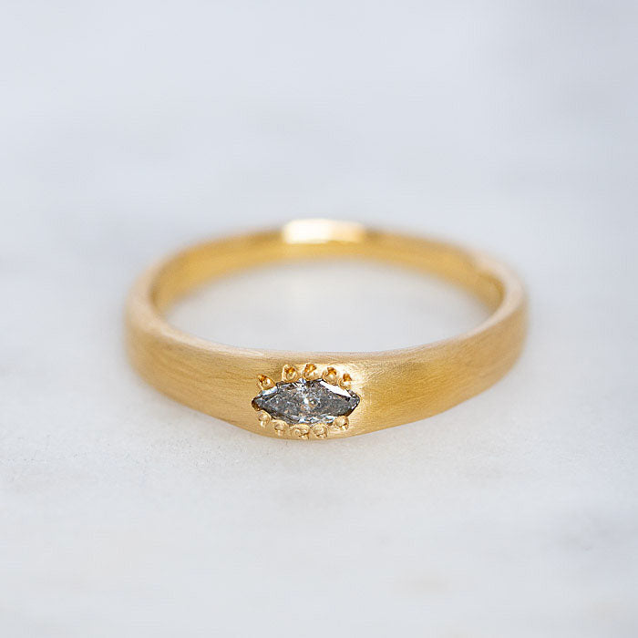 Salt And Pepper Marquise Wonky Stackable in 18ct Yellow Gold, Size O and a half (In Stock)