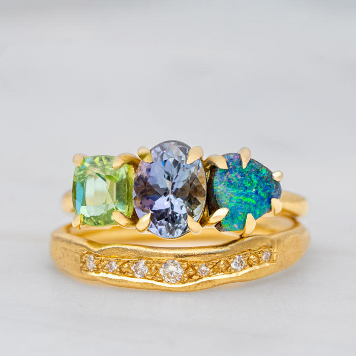 One-off Tanzanite and Boulder Opal Splice Ring in 18ct Yellow Gold, Size M (In Stock)