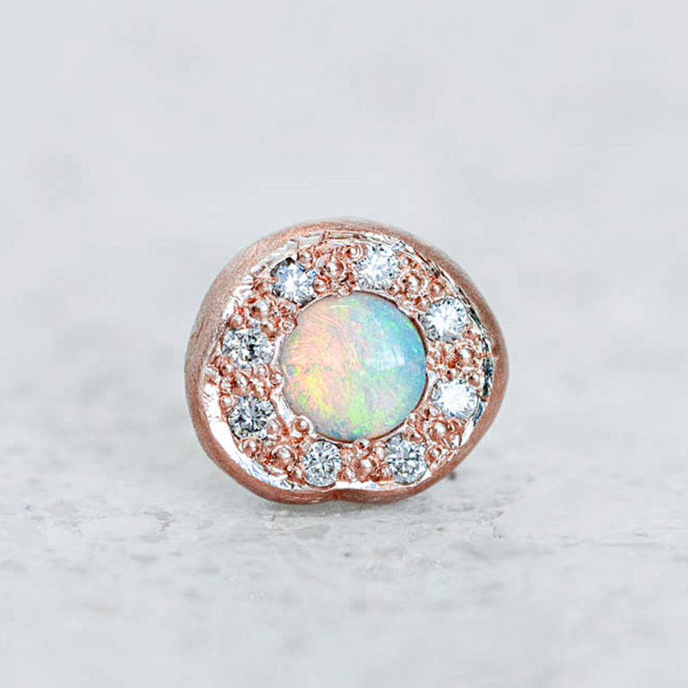 Opal and Diamond Single Pebble Earring