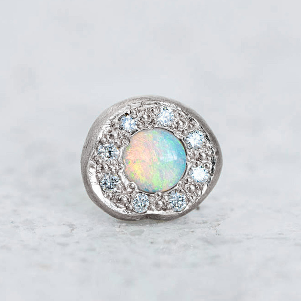 Opal and Diamond Single Pebble Earring