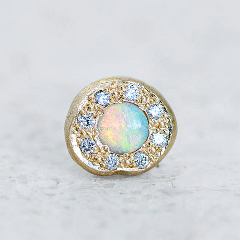 Opal and Diamond Single Pebble Earring