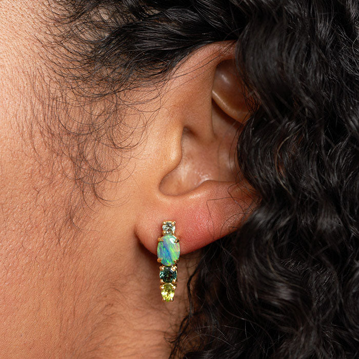 Opal And Shades of Green Sapphire Splice Earrings
