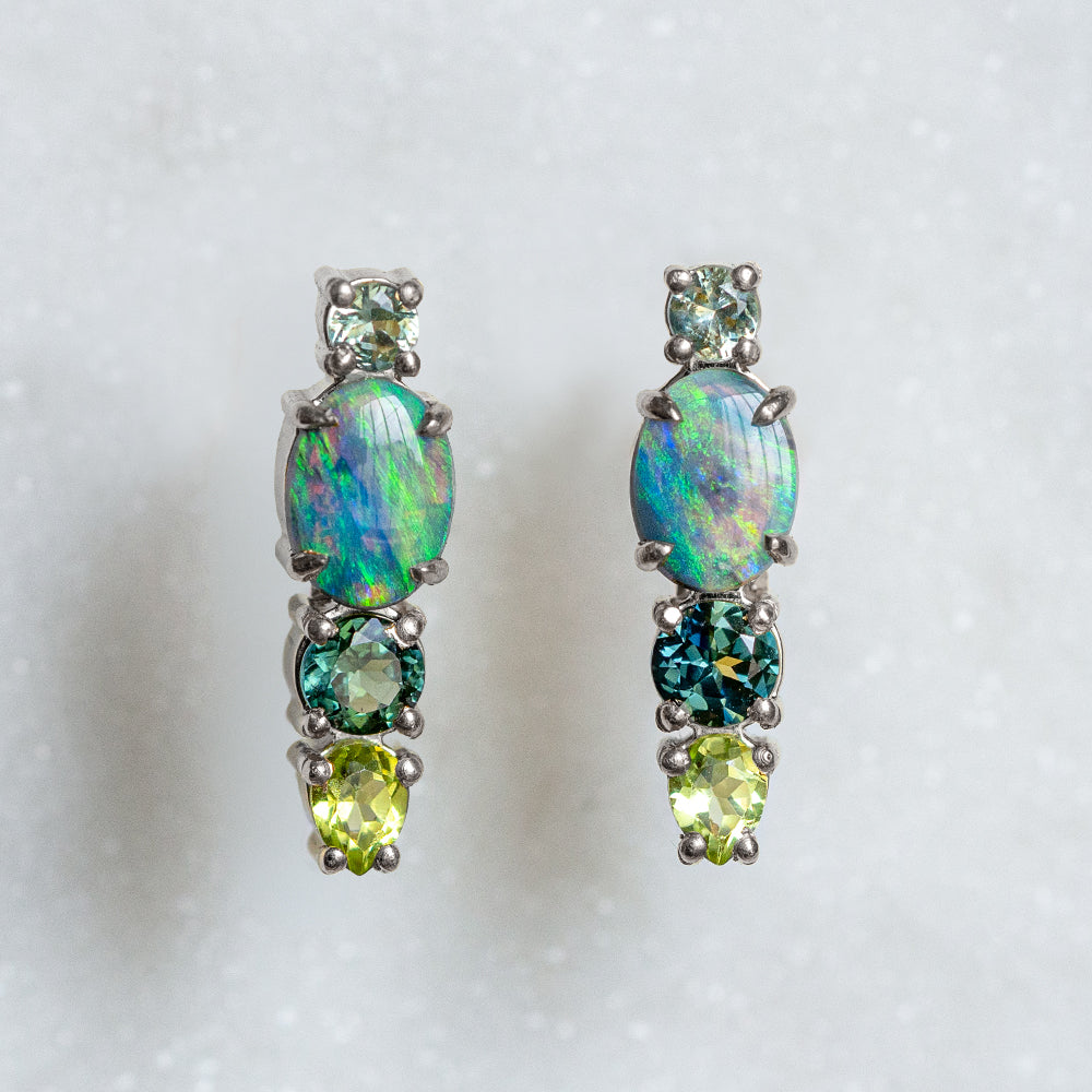 Opal And Shades of Green Sapphire Splice Earrings