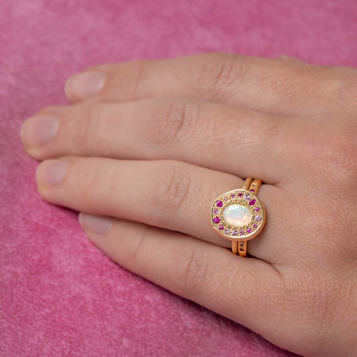 Crystal Opal and Pink Pebble Ring