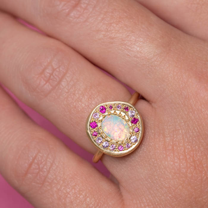 Crystal Opal and Pink Pebble Ring