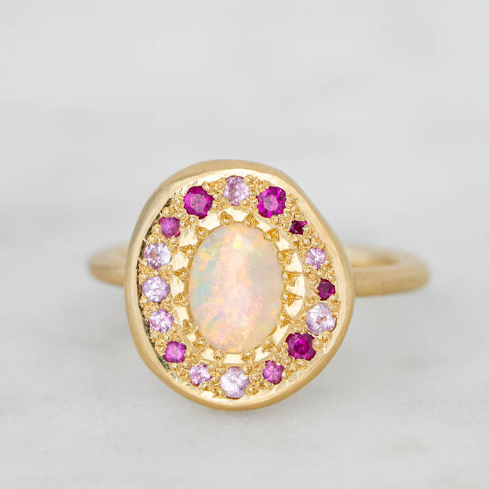 Crystal Opal and Pink Pebble Ring